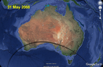 31 May 2068 total solar eclipse map